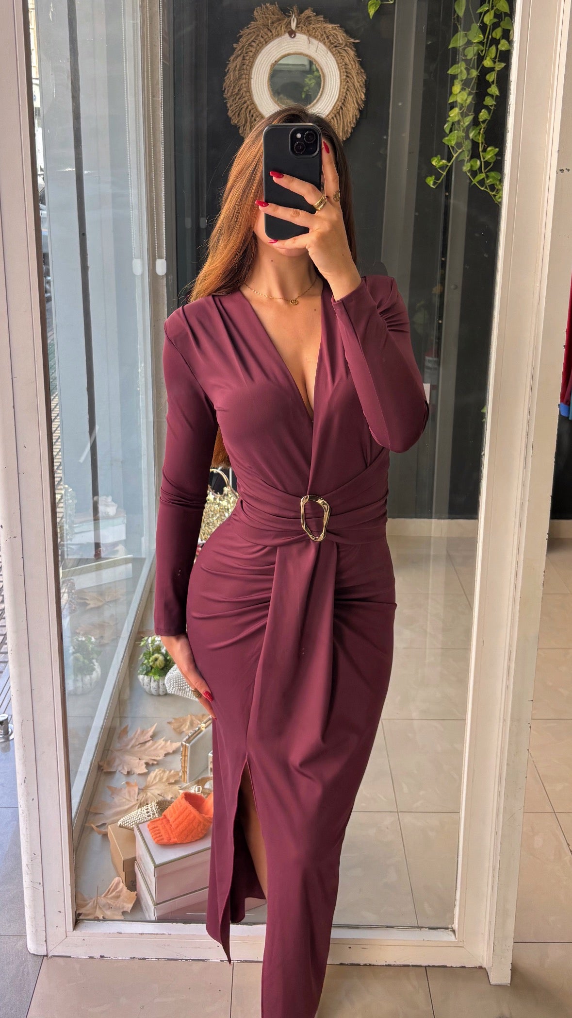 Vestido Midi Hebilla Mangas