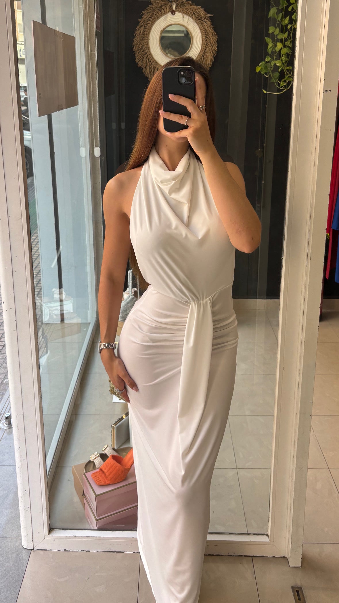 Vestido Espalda Escote Cascada