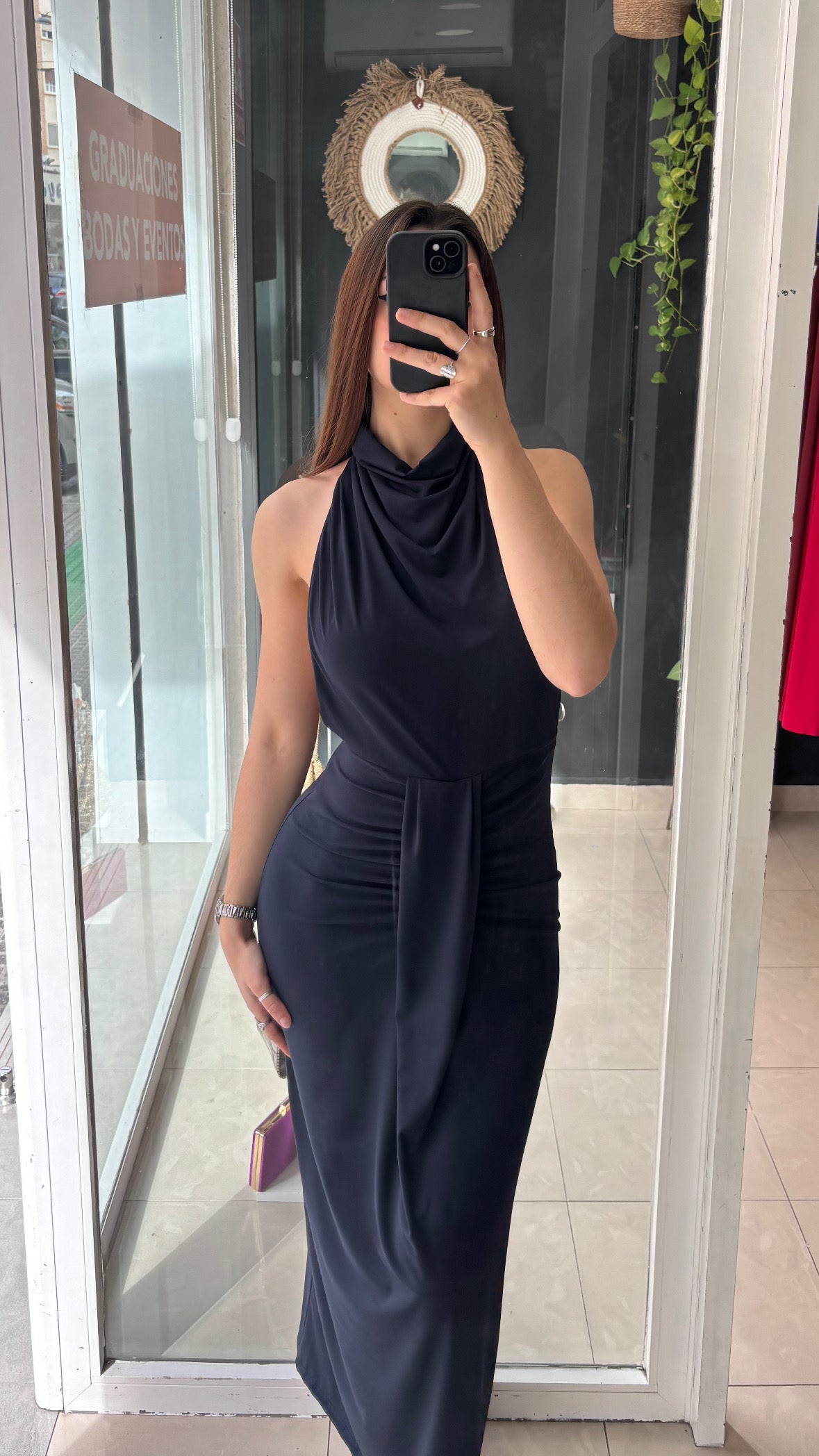 Vestido Halter Drapeado Espalda