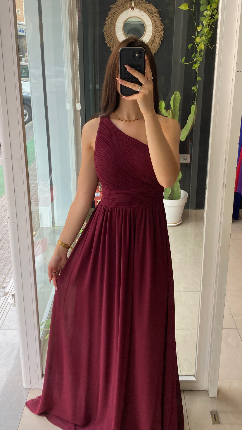 Vestido Gasa Escote Plisado