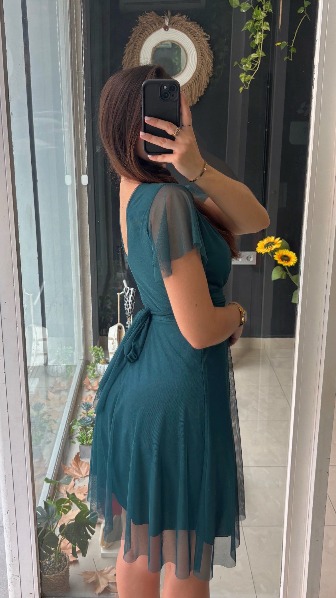 Vestido Corto Gasa Mangas