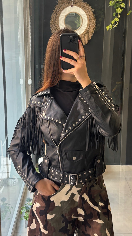 Chaqueta Flecos Tachuelas