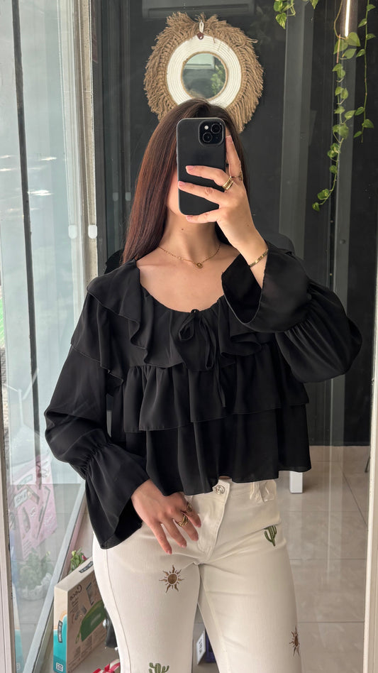 Blusa Volantes Negra