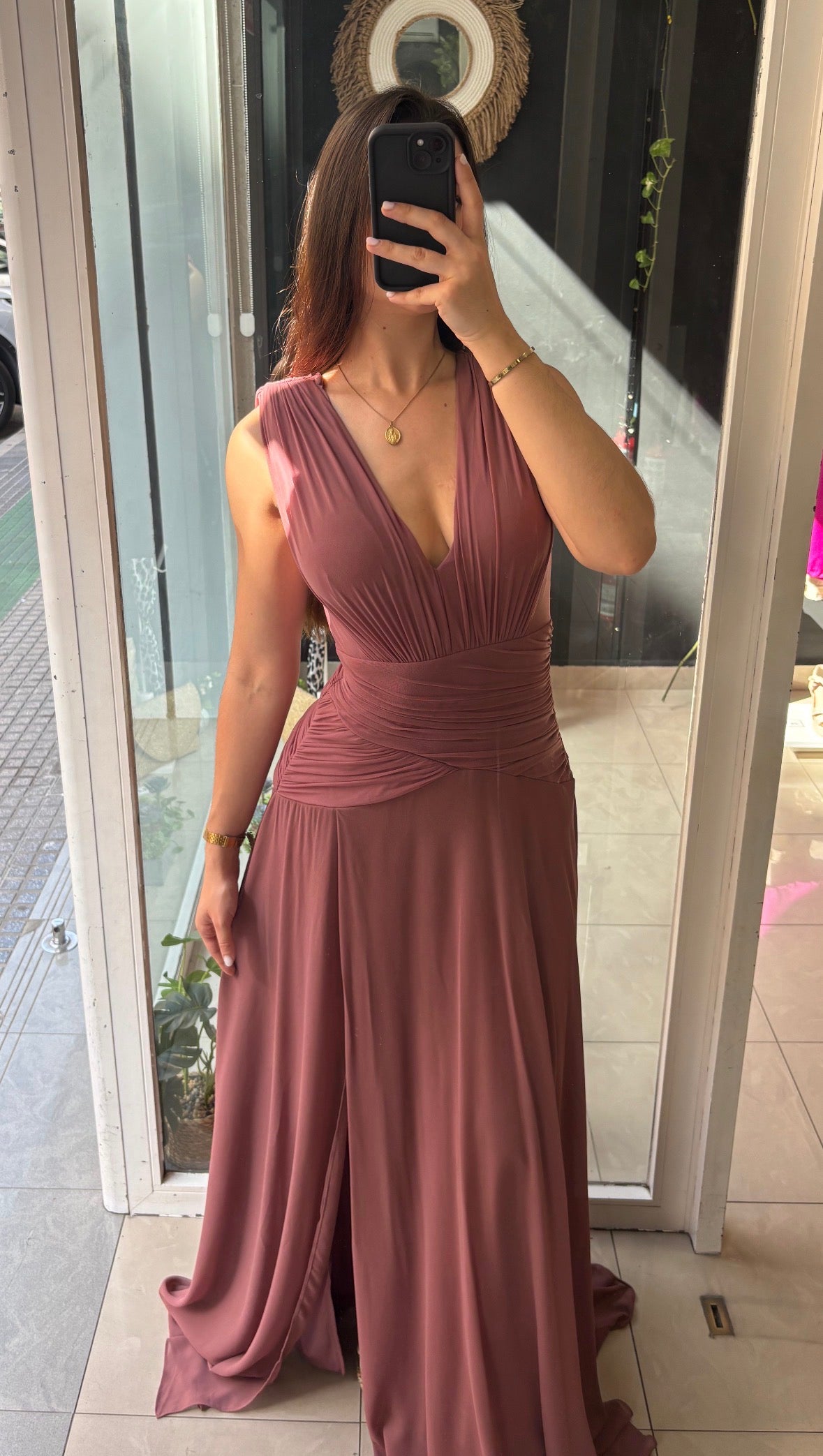 Vestido Gasa Cintura Drapeada
