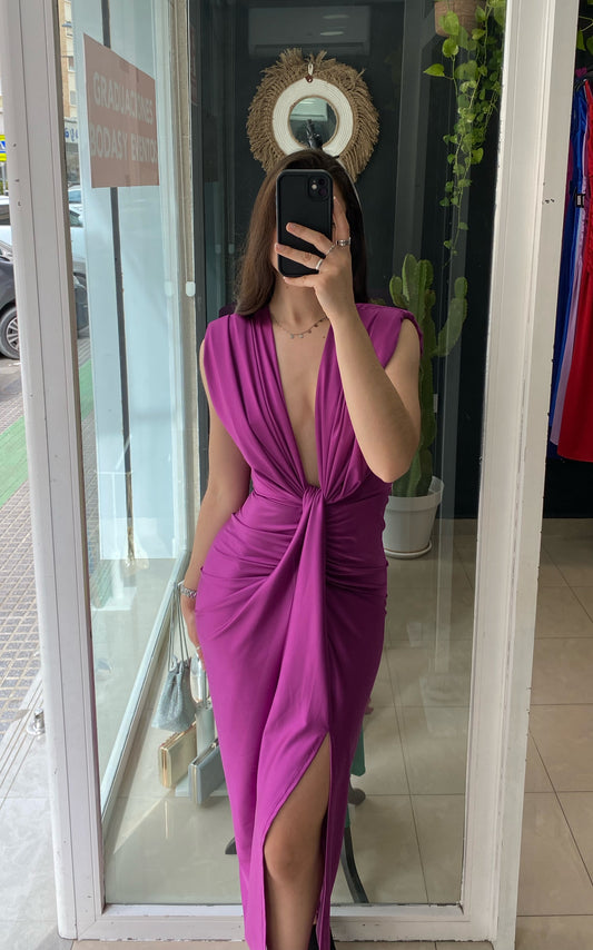 Vestido Midi Hombreras Escote