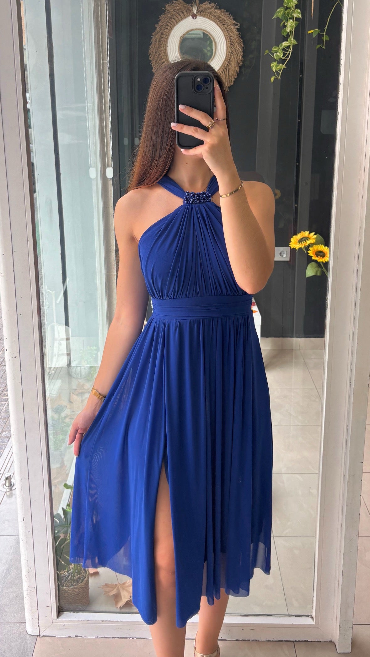 Vestido Corto Halter Cuentas