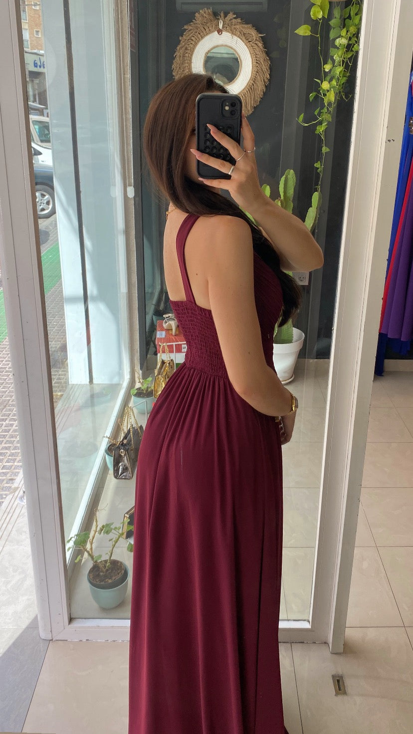 Vestido Gasa Escote Plisado