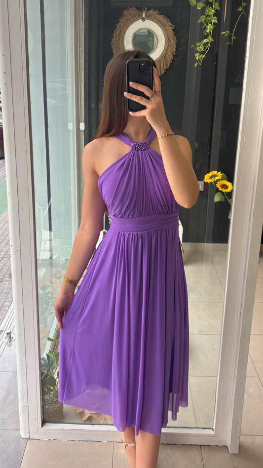 Vestido Corto Halter Cuentas