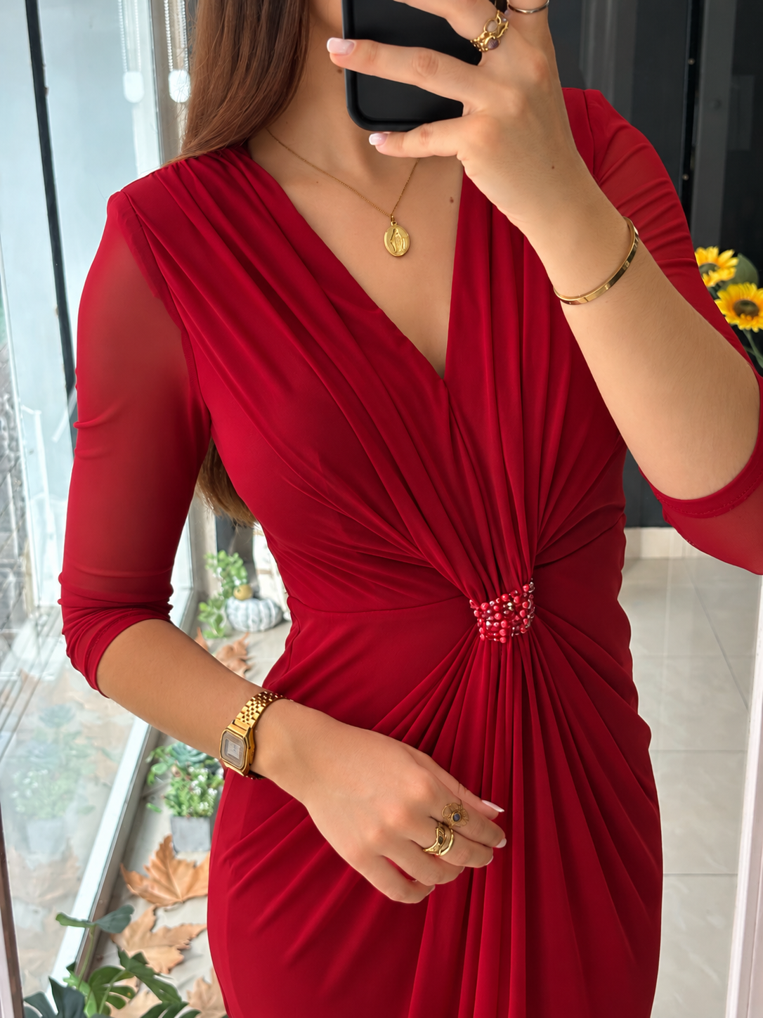 Vestido Corto Mangas Cuentas