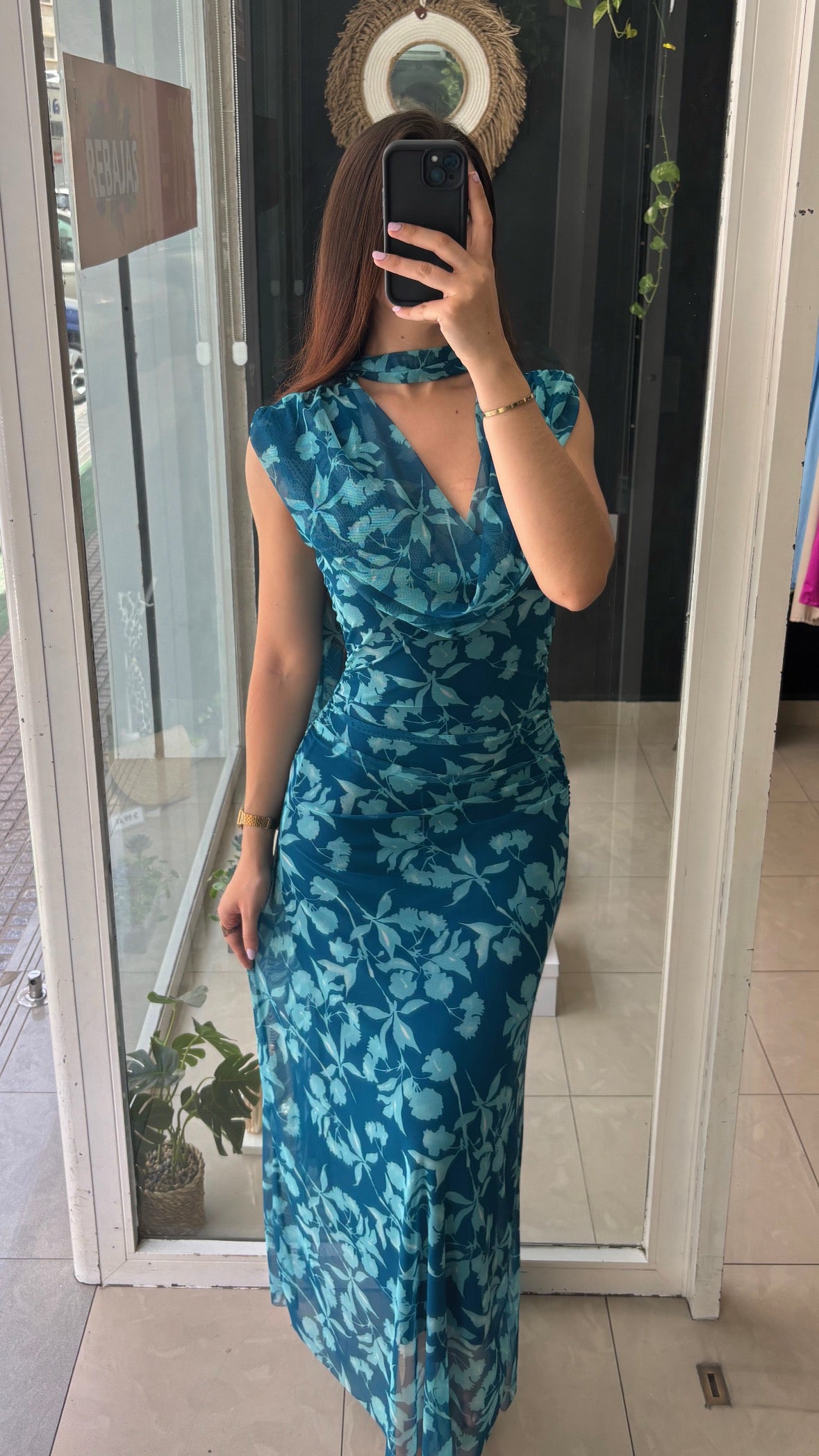 Vestido Gasa Flores Choker