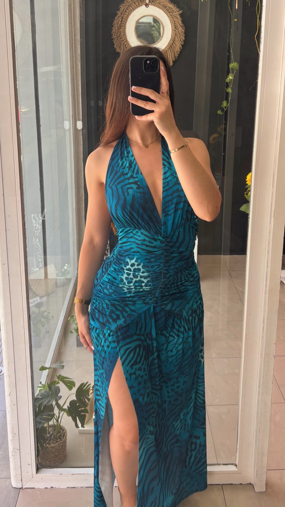 Vestido Halter Hebilla Estampado