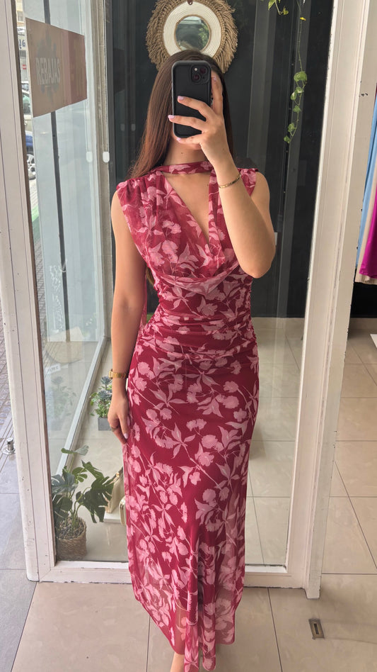 Vestido Gasa Flores Choker