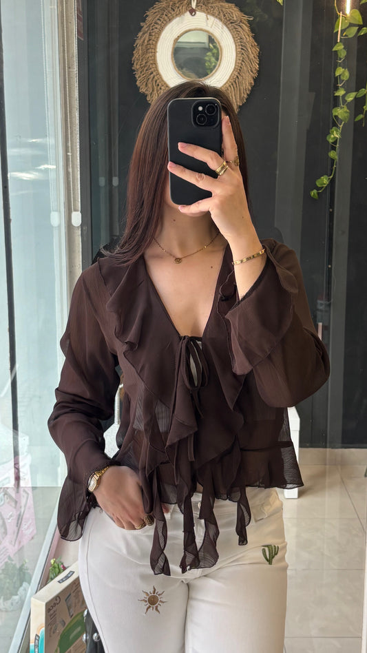 Blusa Volantes Marrón