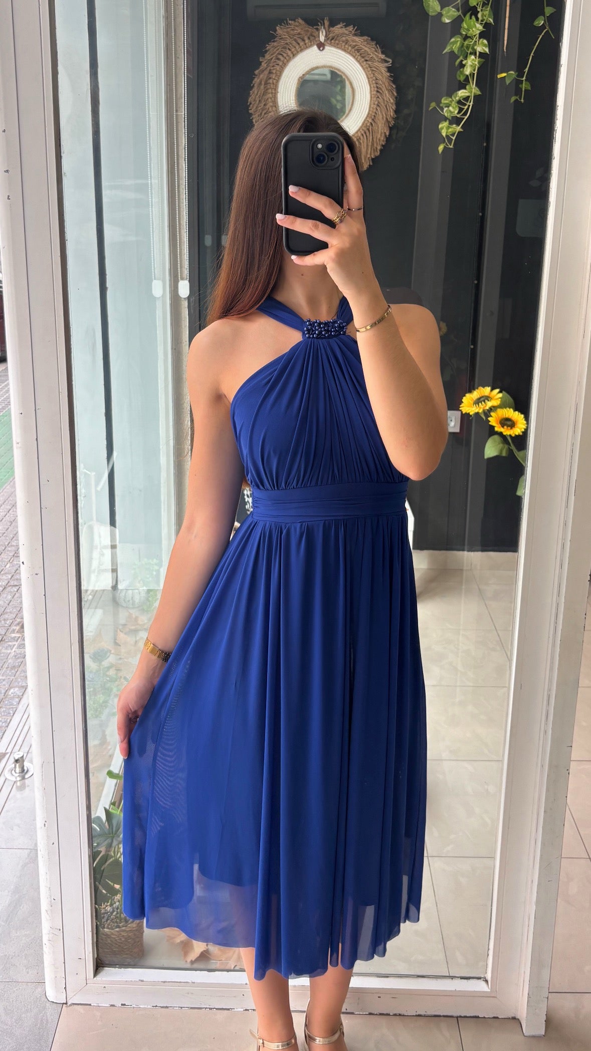 Vestido Corto Halter Cuentas