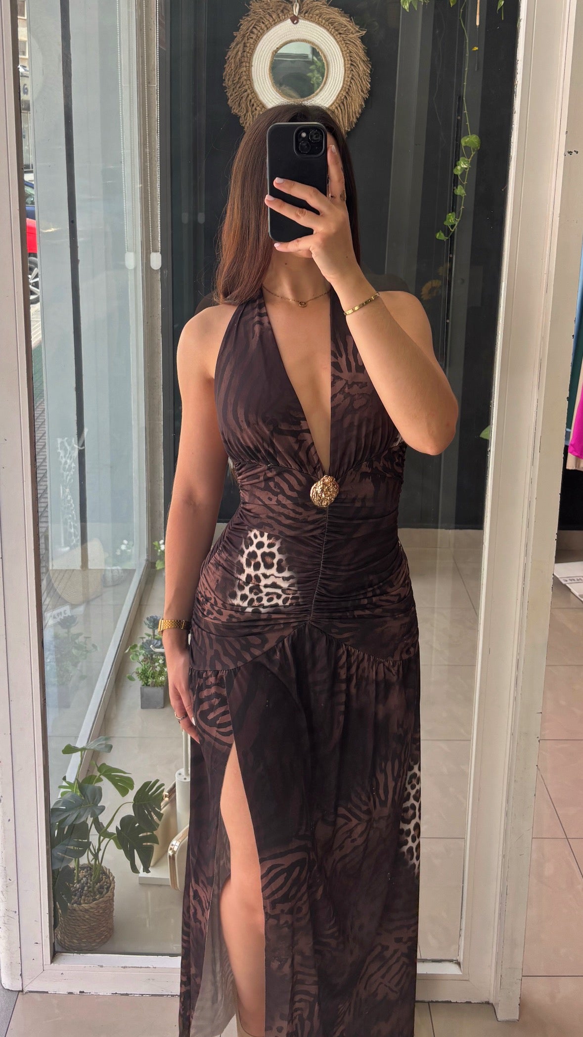 Vestido Halter Hebilla Estampado
