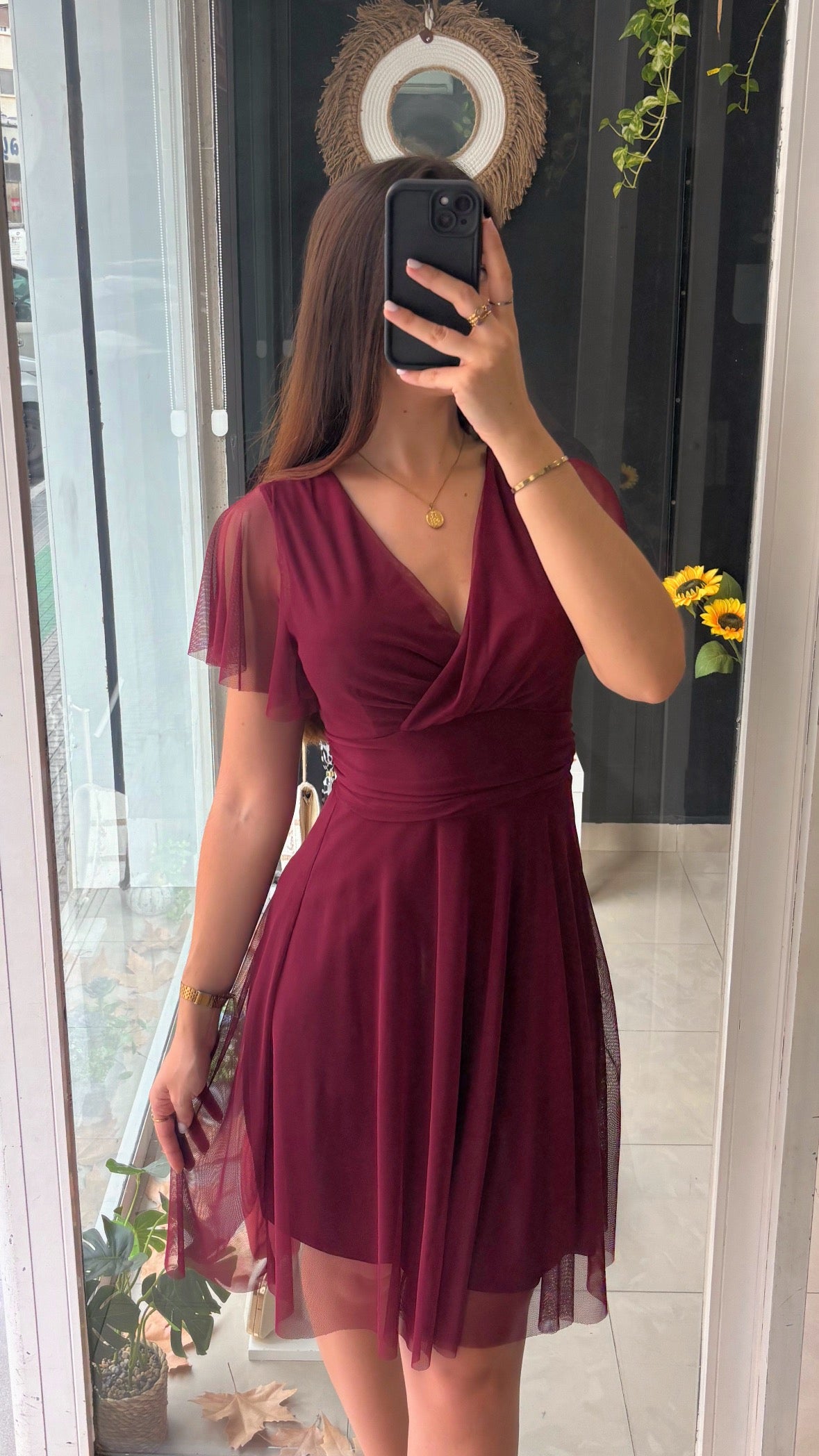 Vestido Corto Gasa Mangas
