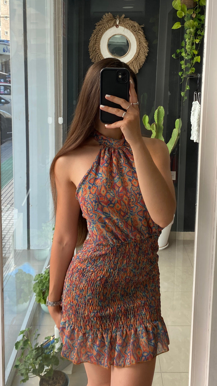 Vestido Halter Fruncidos Estampado