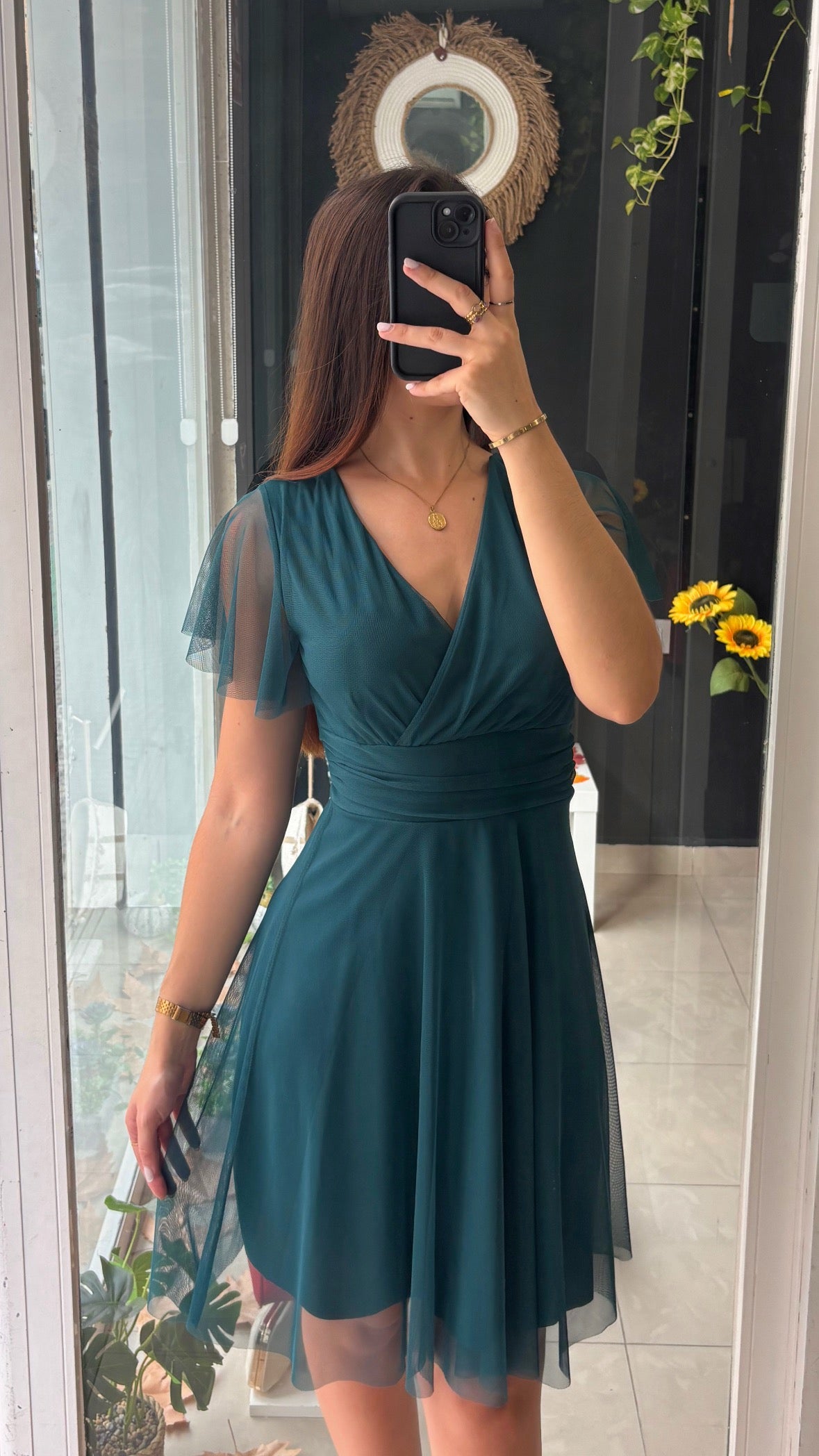 Vestido Corto Gasa Mangas