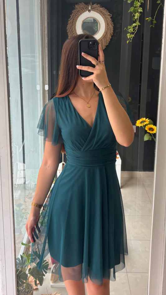 Vestido Corto Gasa Mangas