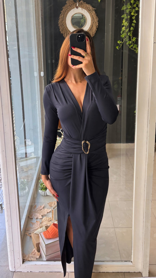 Vestido Midi Hebilla Mangas