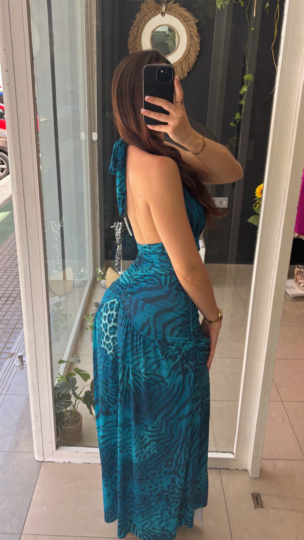 Vestido Halter Hebilla Estampado
