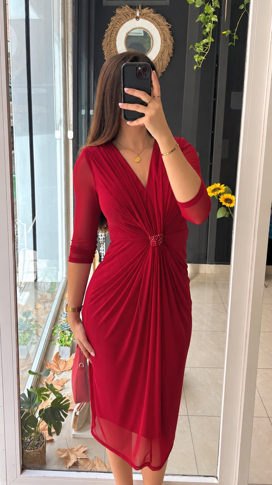 Vestido Corto Mangas Cuentas