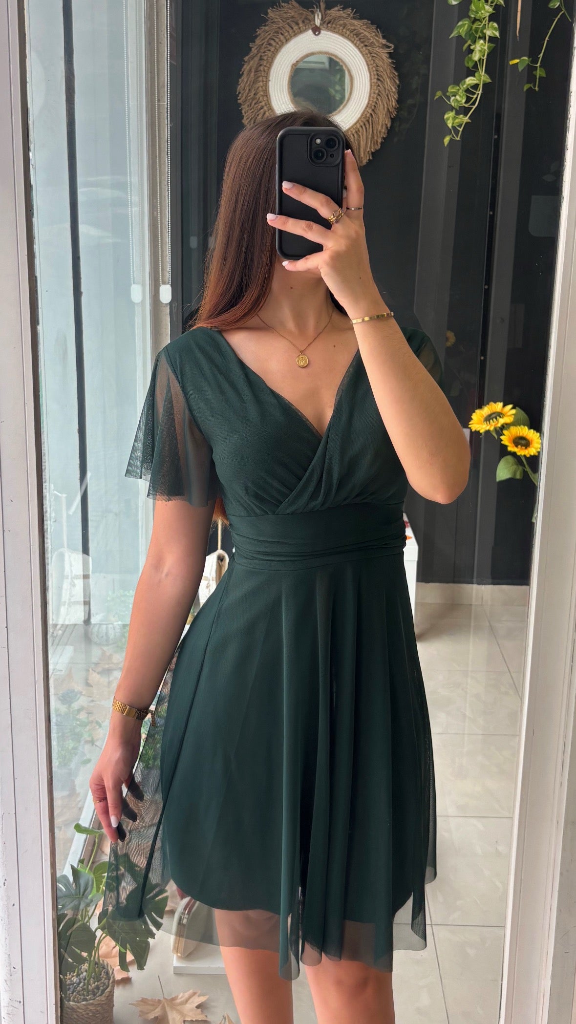 Vestido Corto Gasa Mangas