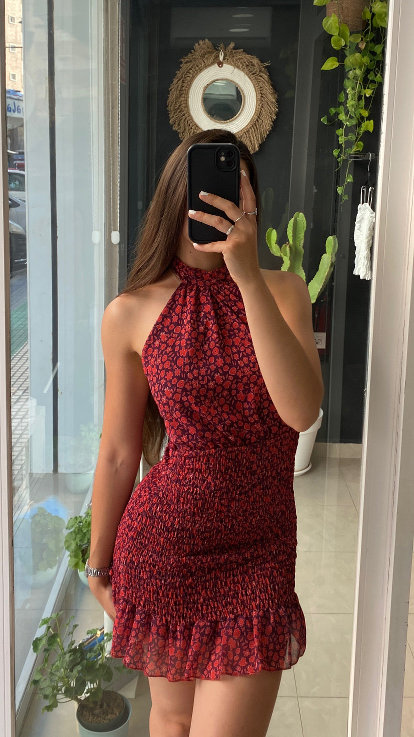 Vestido Halter Fruncidos Estampado