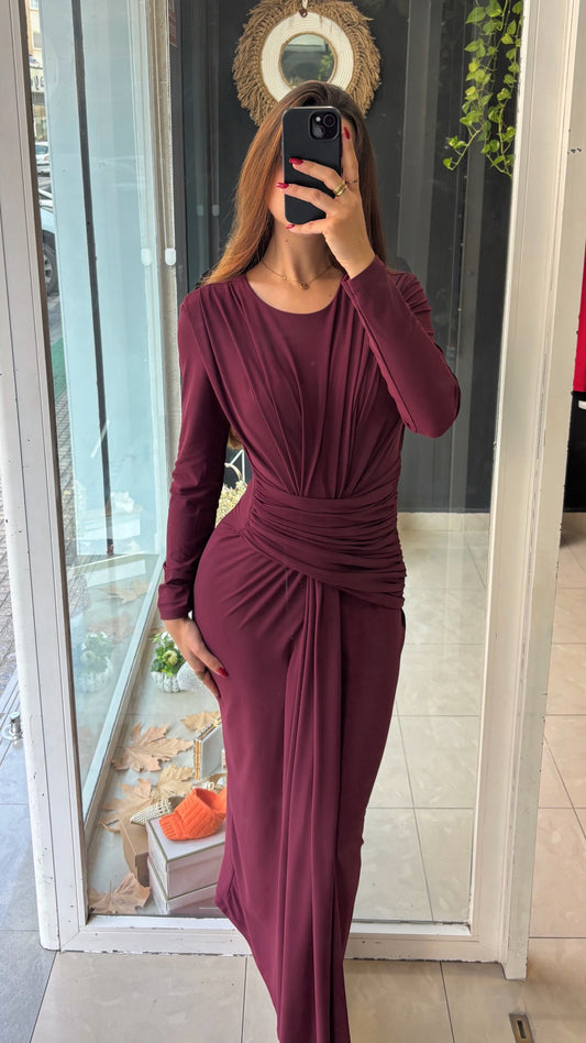 Vestido Drapeados Mangas